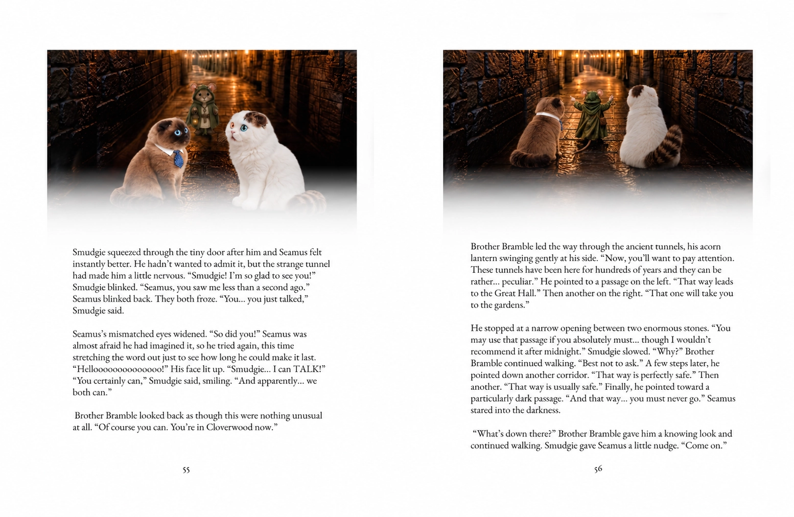 Seamus and Smudgie follow Brother Bramble through the ancient tunnels.
